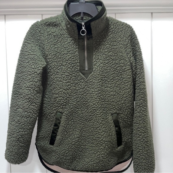 Abercrombie & Fitch Womens Size XS Half Zip Top Jacket Green Soft Sherpa Fleece - Picture 1 of 3